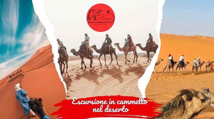 Escursione in cammello nel deserto di Merzouga l'esperienza di un viaggio a dorso di cammello e il pernottamento in un campo nel deserto.